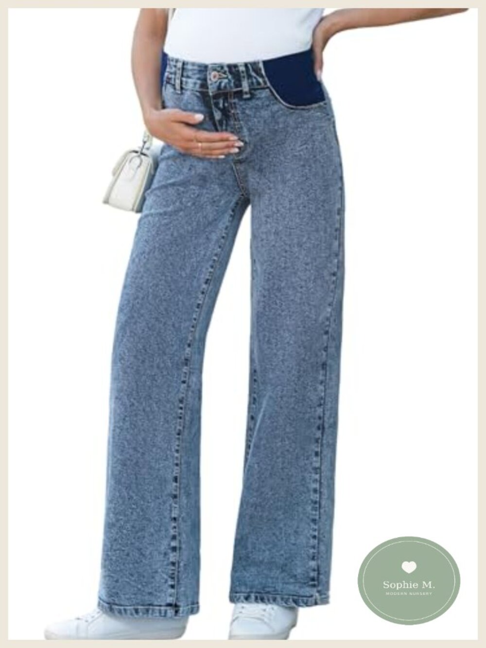 High Waist Maternity Jeans Wide Leg Pregnancy Denim Pants